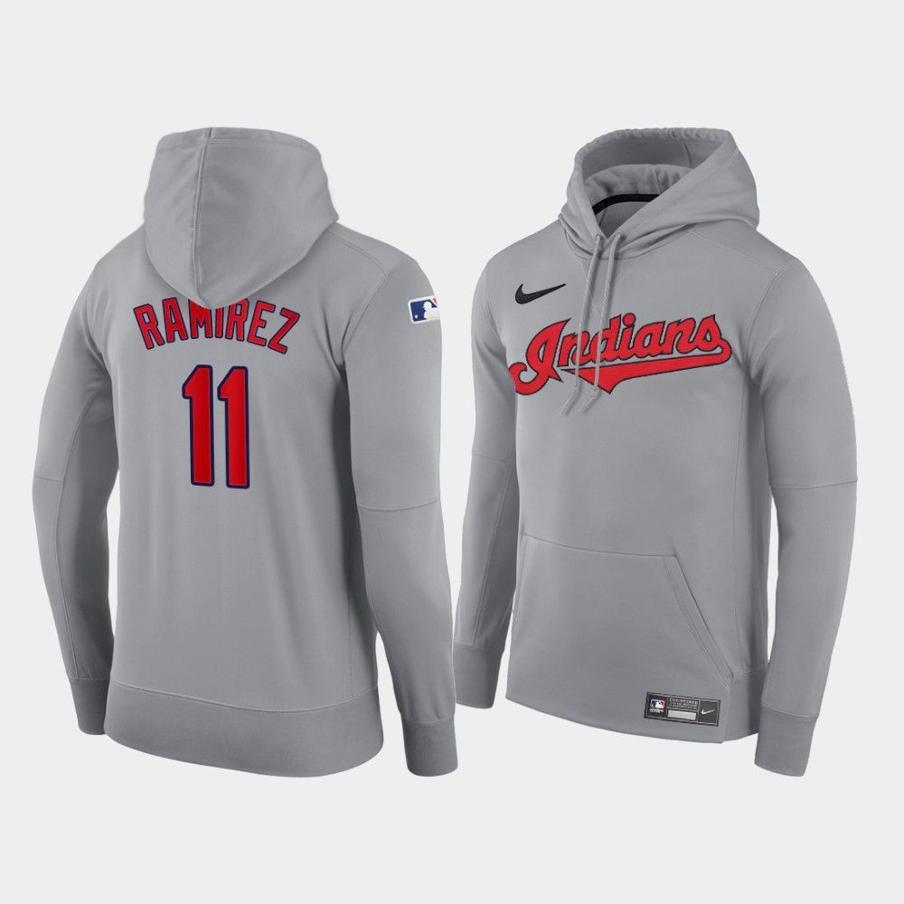 Men Cleveland Indians #11 Ramirez gray road hoodie 2021 MLB Nike Jerseys